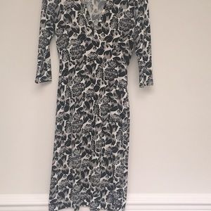 Banana Republic faux wrap dress black & white water colour floral print